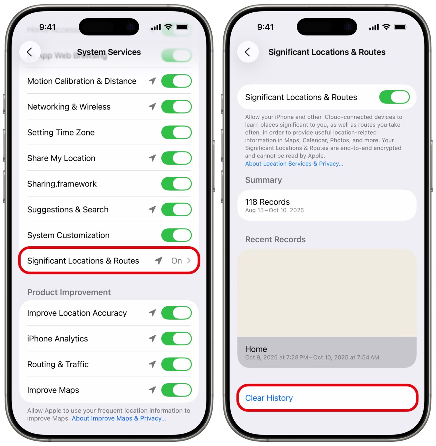 Bedeutende Standorte Löschen Sie wichtige Standorte in den Standorteinstellungen auf dem iPhone