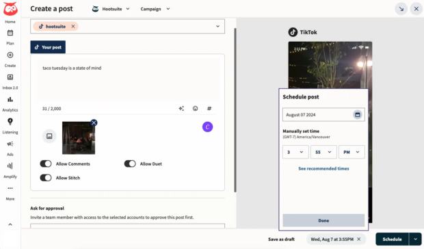 Hootsuite Social Media Scheduler Tiktok Post