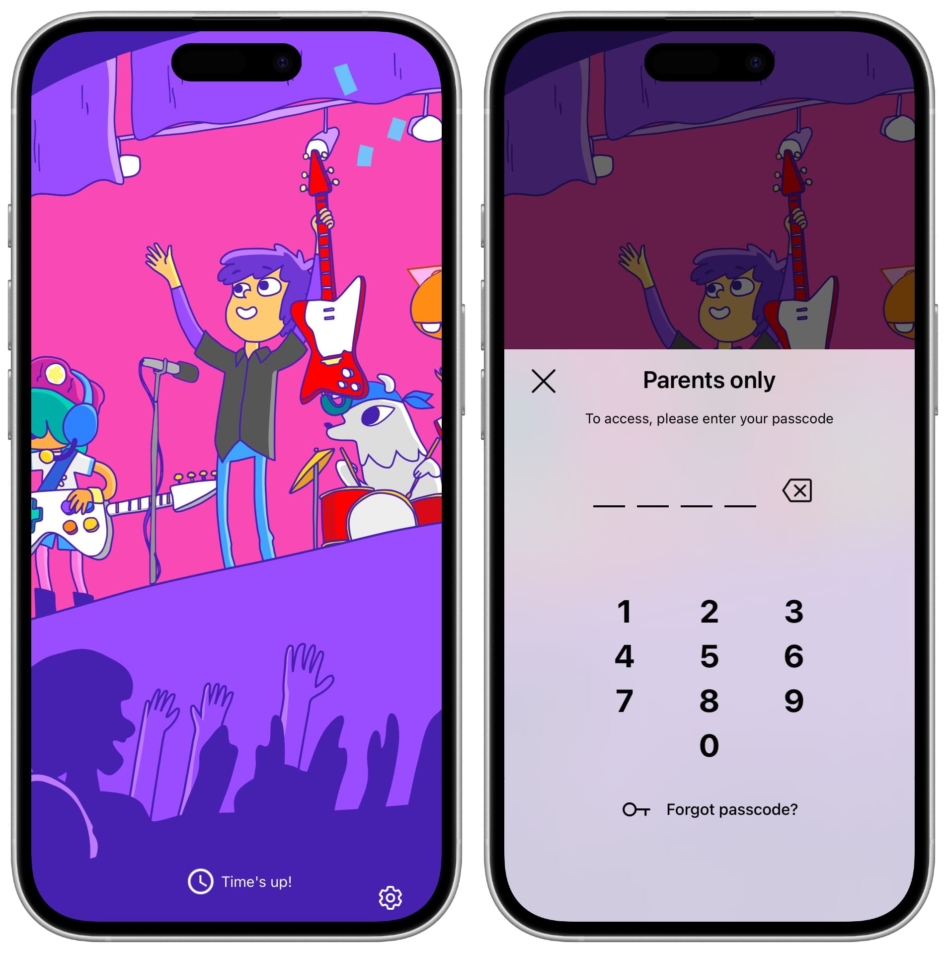 Die Zeit ist für die YT Kids App auf dem iPhone und die Option zum Eintritt in den Elternpasscode