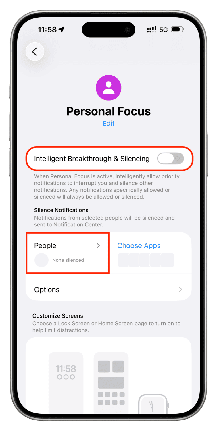 Schalten Sie „Intelligent Breakthrough“ und „Silencing“ für den persönlichen Fokus aus