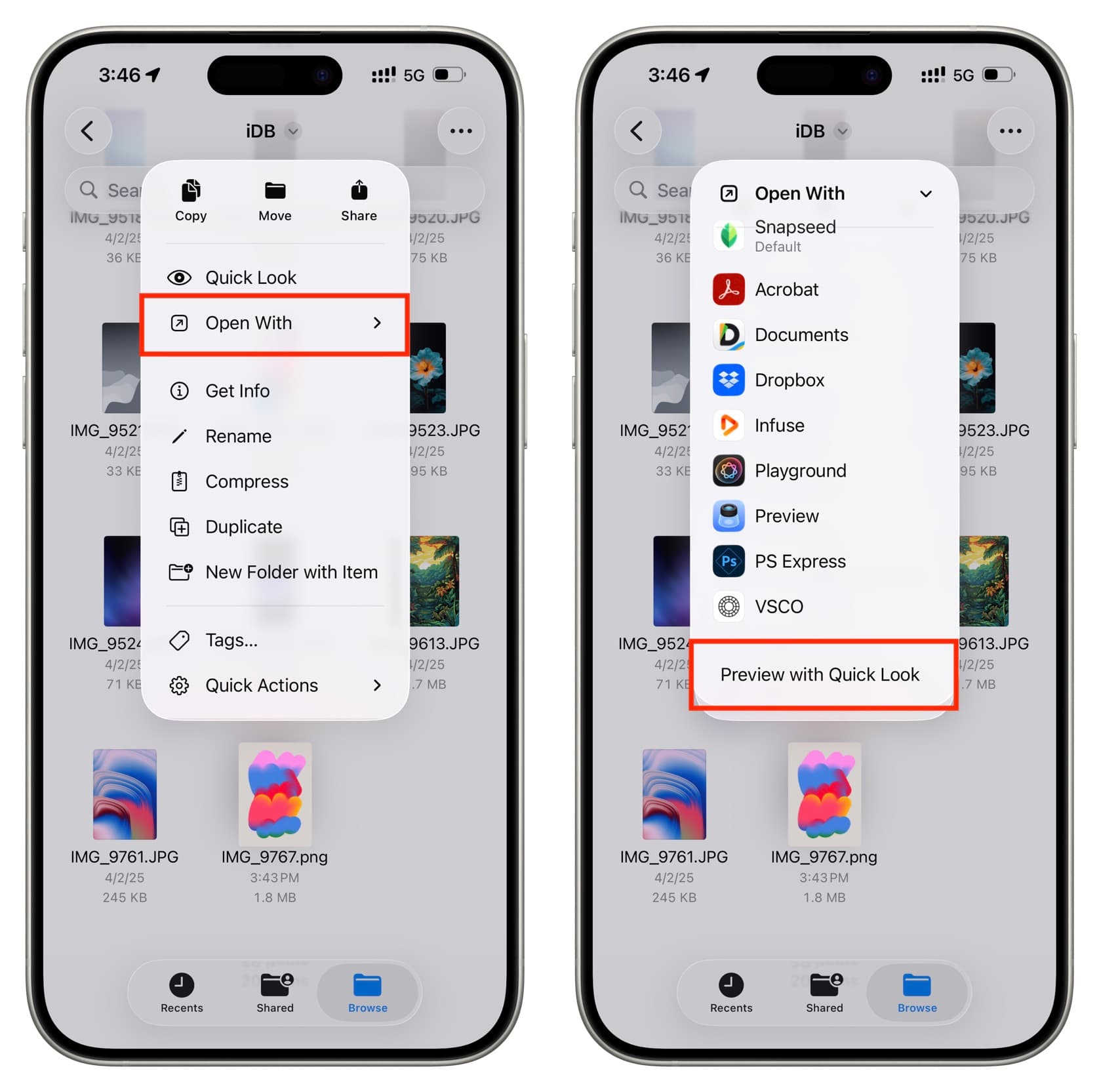 Deaktivieren Sie „Vorschau mit Schnellansicht“ in der Dateien-App auf dem iPhone