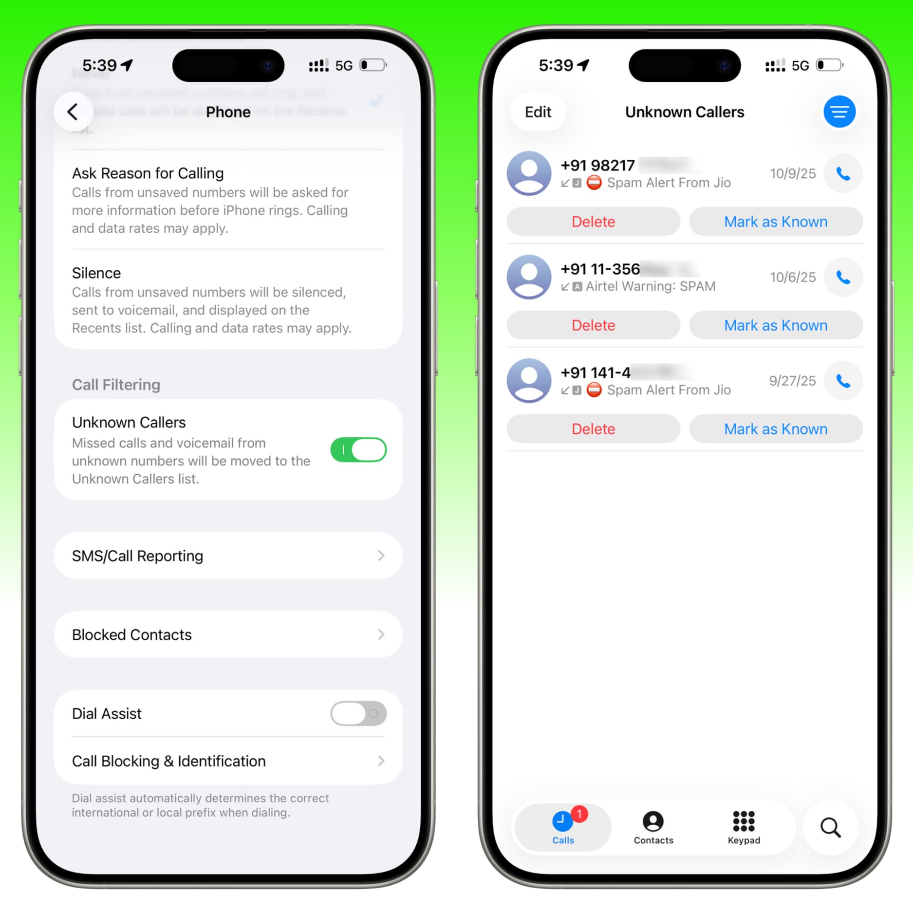 Filterung unbekannter Anrufe in der iPhone Phone App