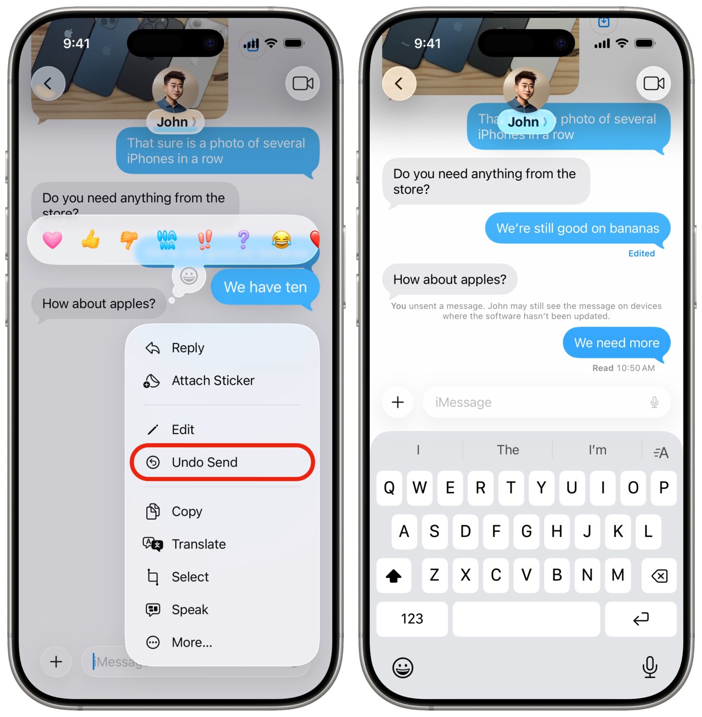 Senden Sie Nachrichten auf dem iPhone zurück Screenshots, die zeigen, wie man iMessages auf dem iPhone abbestellt