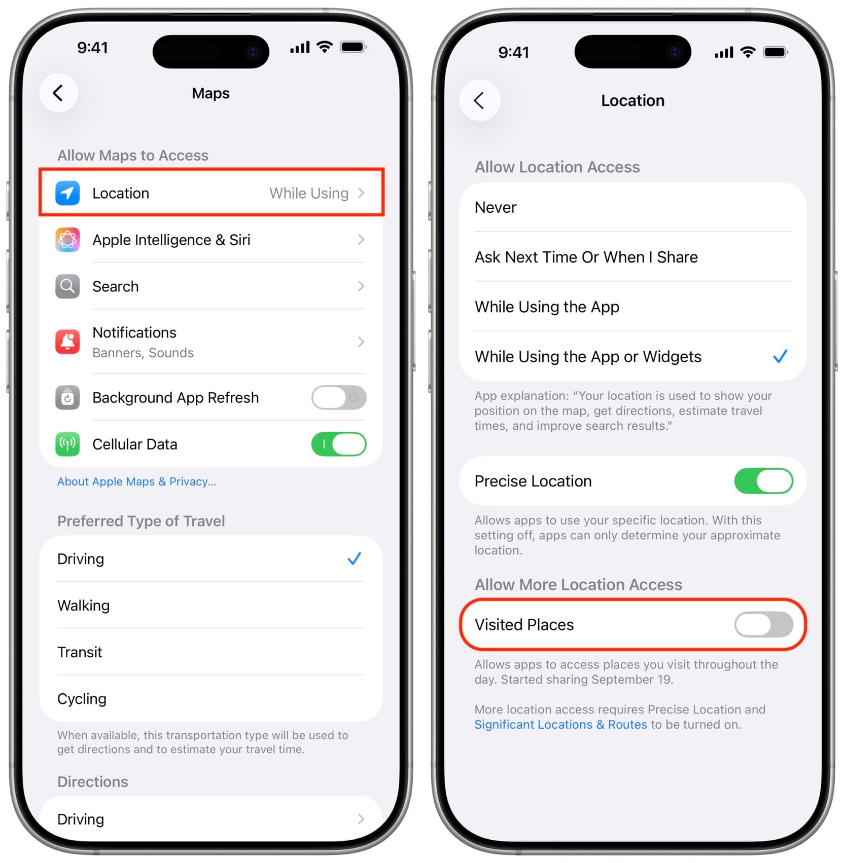 Besuchte Orte auf dem iPhone ausgeschaltet
