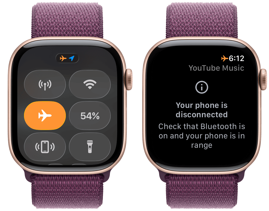 Meldung „Ihr Telefon ist nicht verbunden“ in YouTube Music auf der Apple Watch