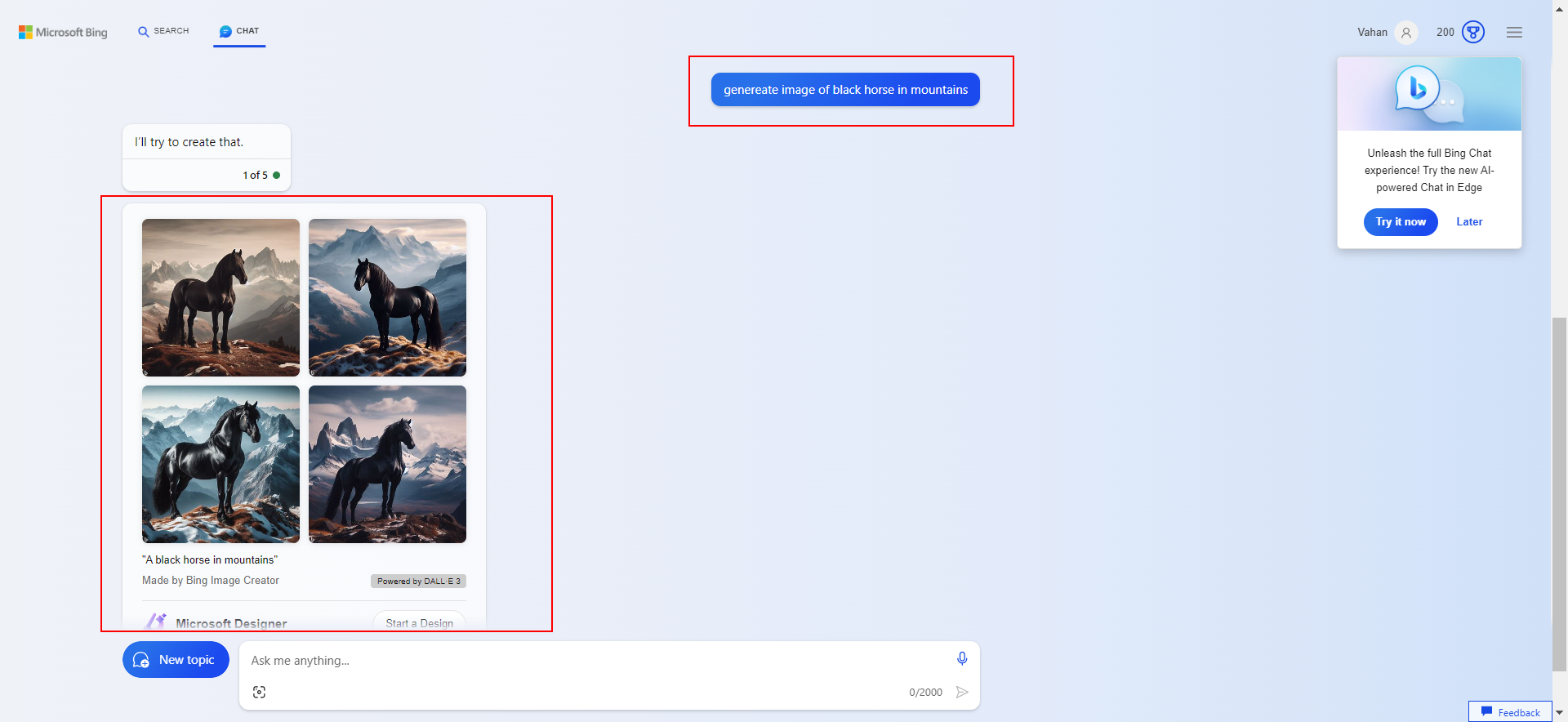 Bildgenerierung mit Bing Chat