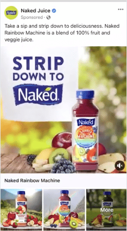 Der Social-Media-Markenauftritt von Naked Juice nutzt ein Parole-Spiel