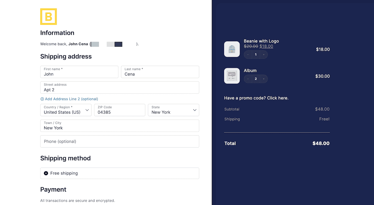 Das Standard-CheckoutWC-Frontend.