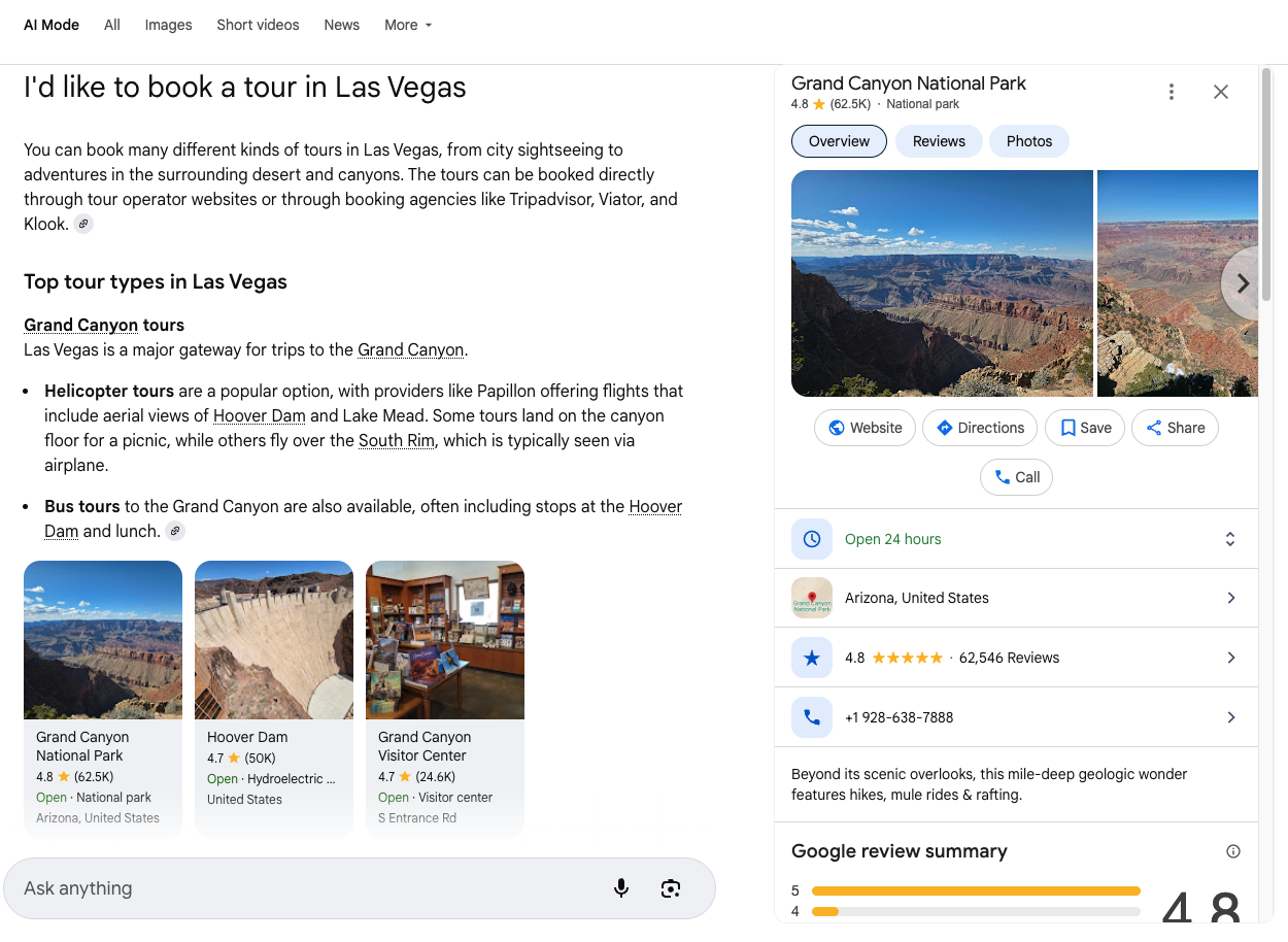 Google Business-Profilkarten im AI-Modus zugänglich