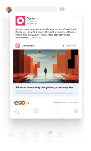 Fil d’actualité LinkedIn mobile affichant une publicité LinkedIn pour Oustio