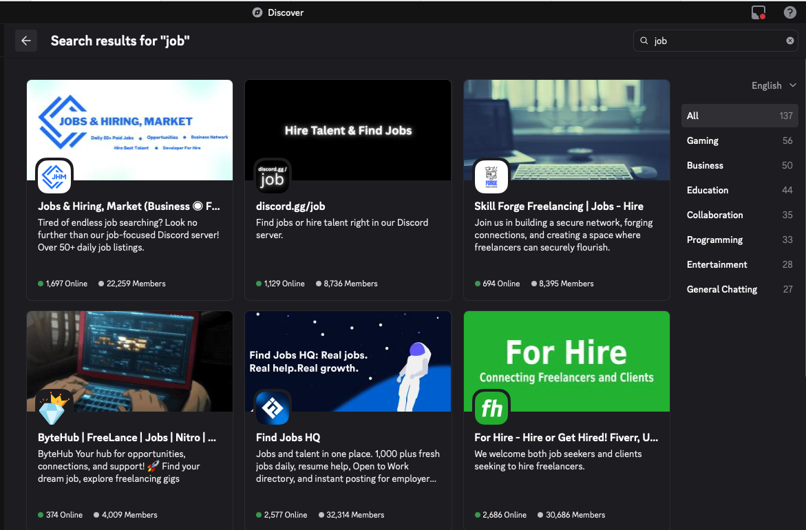 Jobbörsen auf Discord