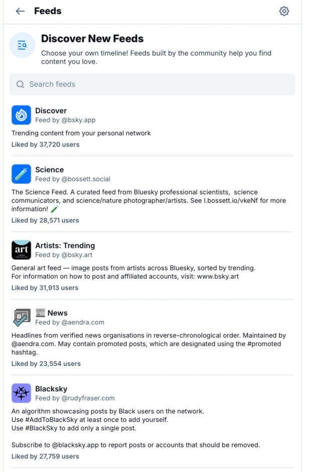 Der Newsfeed von Bluesky Discover Science