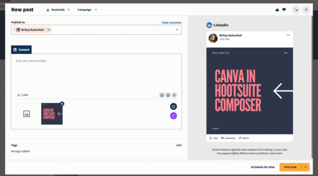 Screenshot, den Sie am häufigsten von Hootsuite Composer verwenden