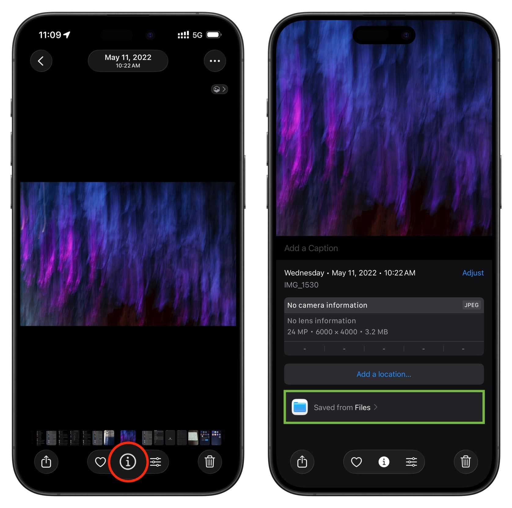 Gespeichert vom Label „Dateien“ in iPhone-Fotos