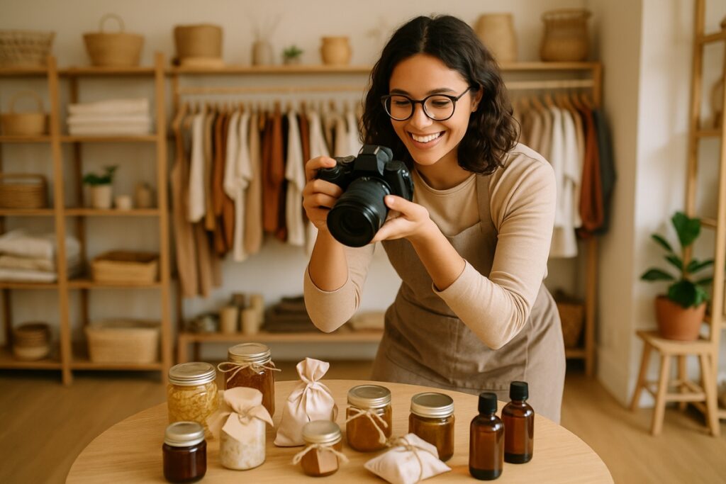 Kleinunternehmer, der lokale Inhalte für das Community-Marketing erstellt